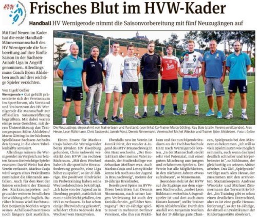 Die Volksstimme stellt die neuen Spieler der 1. Mannschaft vor.
